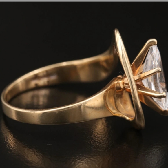 14K Solid Gold Marquise Cubic Zirconia Retro - Picture 6 of 7